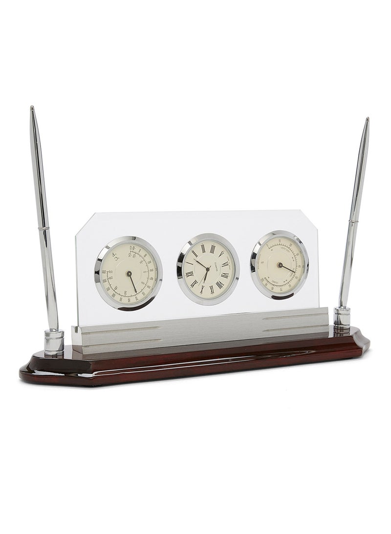 Wood And Metal Clock With Pen Brown/Beige  - Image 2