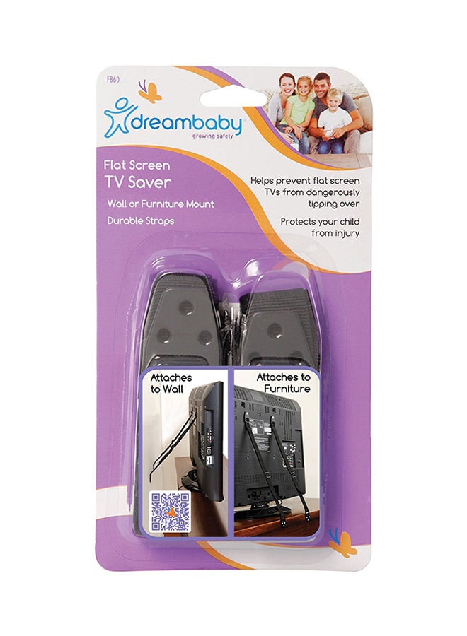 dreambaby Flat Screen TV Saver Nylon Protector Strap, Pack of 2 - Black