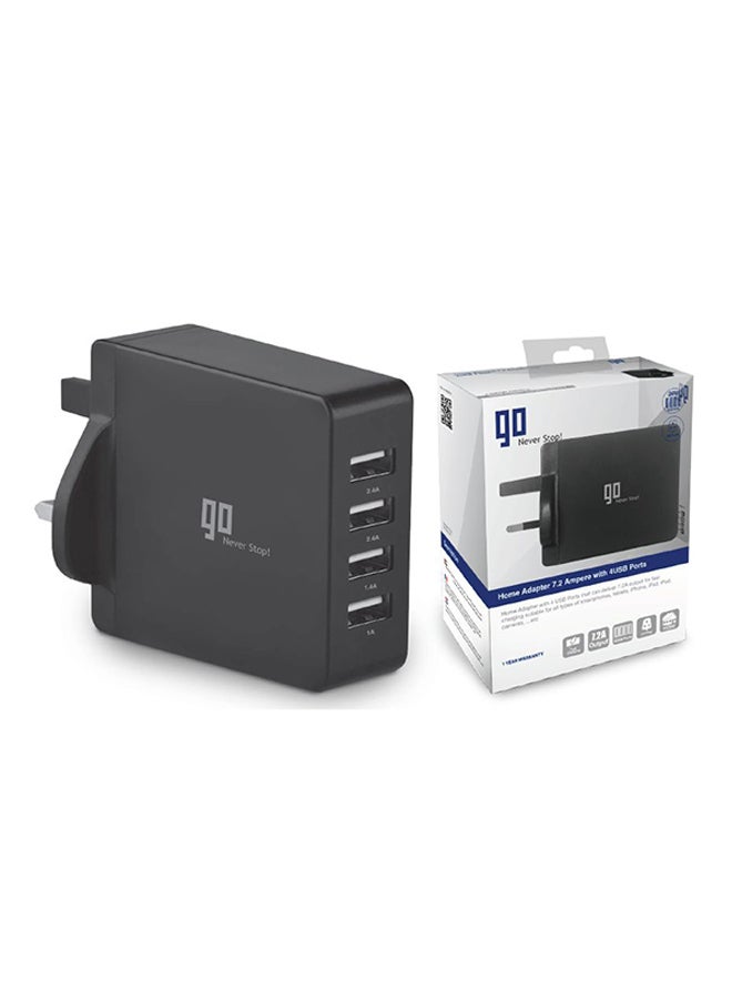  جو - محول منزلي بقوة 7.2 أمبير مع 4 منافذ USB أسود - Image 1