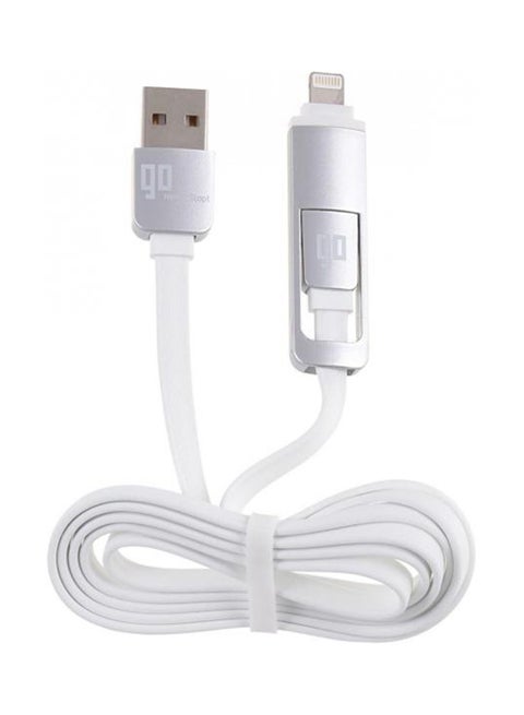 MicroUSB And Lightning 2 in 1 Cable 2.4A Silver/White