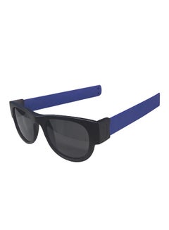 SlapSee Folding Sunglasses, UV400 Protection, Trendy Design for Men & Women, Ultralight & Easy to Carry Foldable Sunglasses, Wrist Slapping Sunglasses that never fall off, Black Frame, Blue Slap, Plain Lens  - Image 1