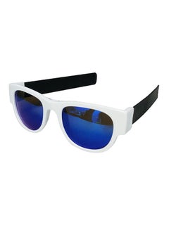 SlapSee Folding Sunglasses, UV400 Protection, Trendy Design for Men & Women, Ultralight & Easy to Carry Foldable Sunglasses, Wrist Slapping Sunglasses that never fall off, White Frame, Black Slap, Blue Lens  - Image 1