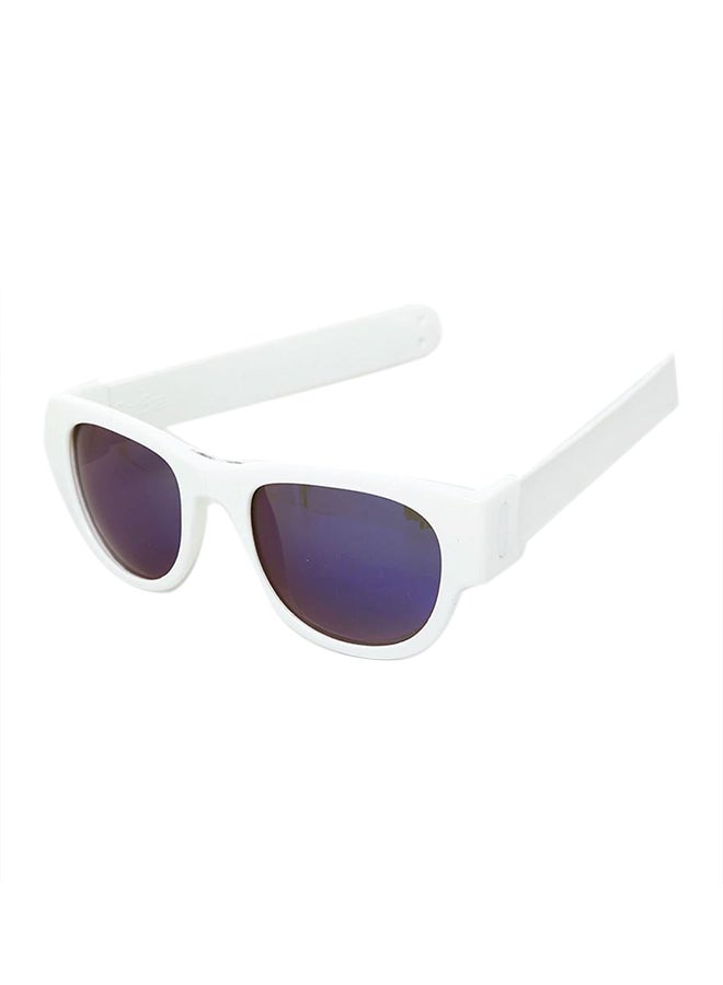 Folding Sunglasses, UV400 Protection, Trendy Design for Men & Women, Ultralight & Easy to Carry Foldable Sunglasses, Wrist Slapping Sunglasses that never fall off, White Frame, White Slap , Blue Lens