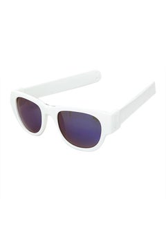 SlapSee Folding Sunglasses, UV400 Protection, Trendy Design for Men & Women, Ultralight & Easy to Carry Foldable Sunglasses, Wrist Slapping Sunglasses that never fall off, White Frame, White Slap , Blue Lens  - Image 1