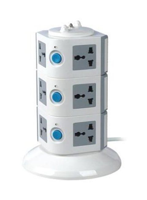 12 Sockets Vertical Power Plug Grey/White 12-Way