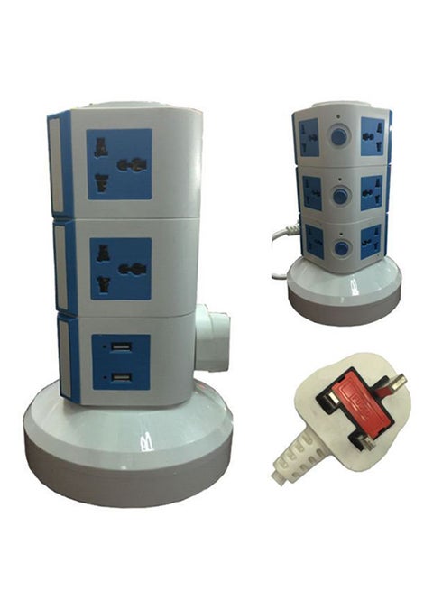 Dual Port USB Universal Vertical Extension Socket White/Blue
