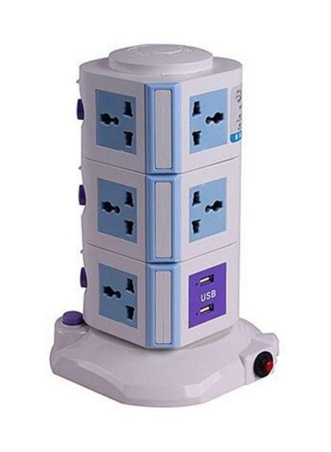 Multifunction 4 Port USB Universal Vertical Power Socket White/Blue