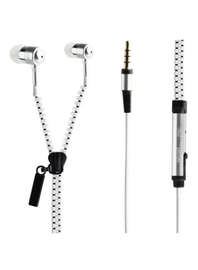 In-Ear Zipper Stereo Headphone With Mic White - Image 2