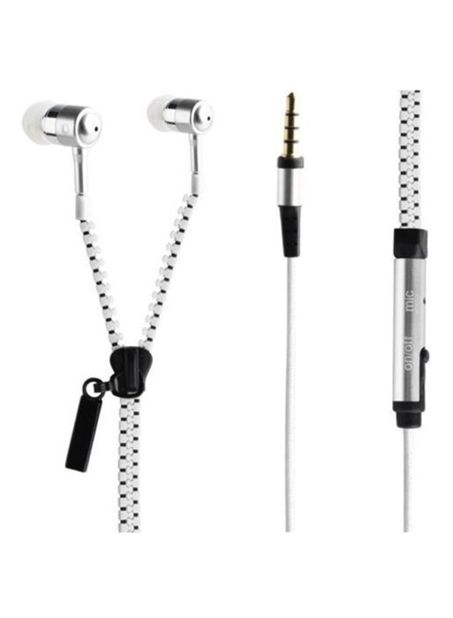 In-Ear Zipper Stereo Headphone With Mic White - Image 3