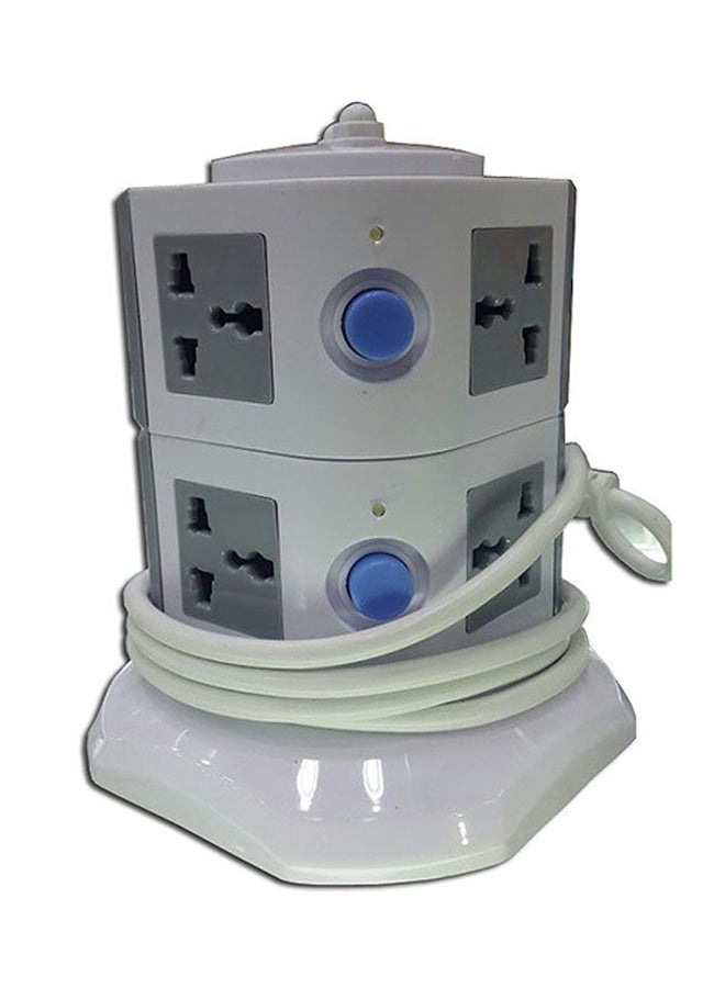 Generic 4-Way Dual Port USB Multifunction Vertical Extension Socket White/Grey  - Image 2