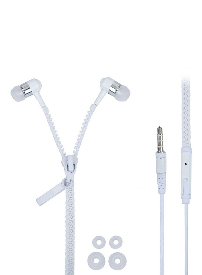 In-Ear Metal Bass Zipper Sports Headset With Mic White - Image 2