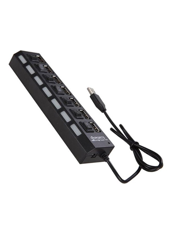ماركة غير محددة - مُوزّع بـ 7 منافذ USB 2.0 مزوّد بمفتاح تشغيل أحادي خاص بكل منفذ مع مؤشر ضوئي بإضاءة LED أسود - Image 1