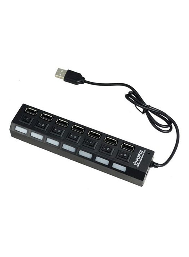 ماركة غير محددة - مُوزّع بـ 7 منافذ USB 2.0 مزوّد بمفتاح تشغيل أحادي خاص بكل منفذ مع مؤشر ضوئي بإضاءة LED أسود - Image 1