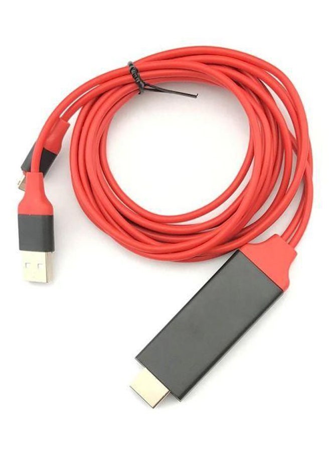 Dowin - Lightning To HDMI HDTV Converter Adapter With Video USB Charging Cable Red - Image 1