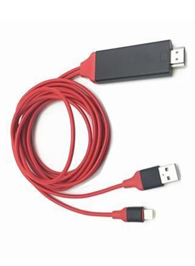 Dowin - Lightning To HDMI HDTV Converter Adapter With Video USB Charging Cable Red - Image 1