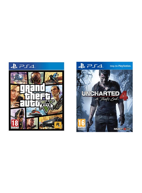 حزمة من لعبتين: 'Unchartered 4' ولعبة ' Grand Theft Auto V' (الإصدار العالمي) - مغامرة - بلاي ستيشن 4 (PS4)