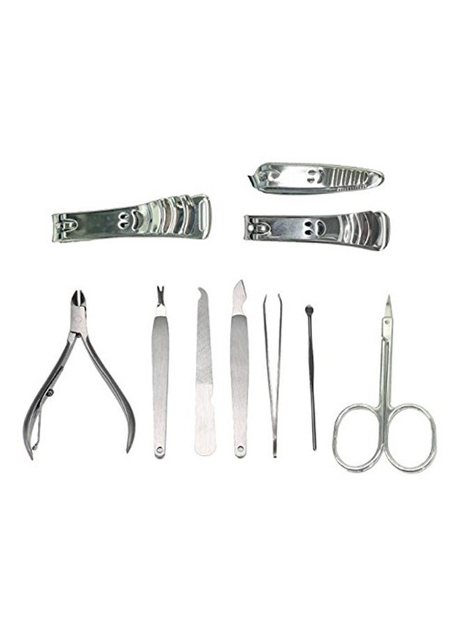 طقم مانيكير وباديكير وقصافات أظافر 10 في 1 فضي - Image 1