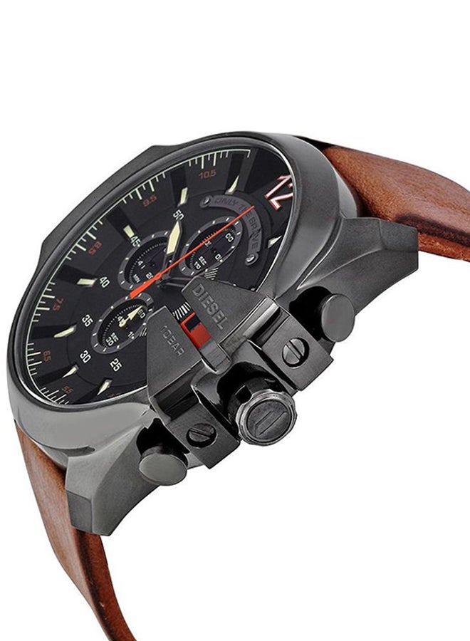DIESEL Men's Mega Chief Round Shape Leather Band Chronograph Wrist Watch 51 mm - Brown - DZ4343  - Image 3