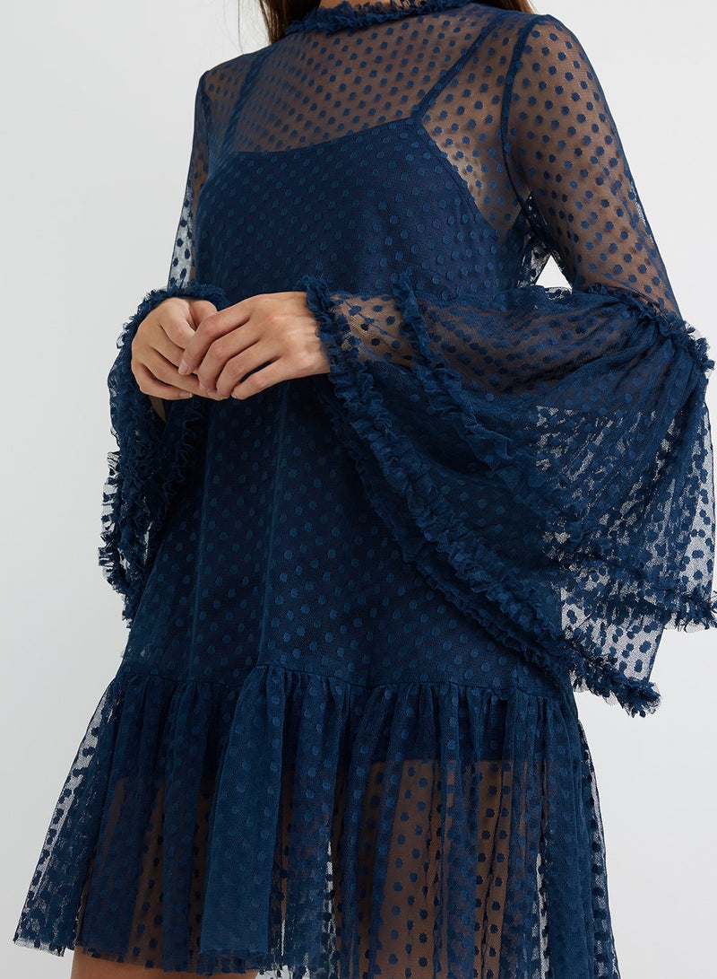 tfnc LONDON - Magpie Net Dress Navy - Image 1