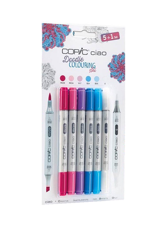 Set Of 6 Colouring Doodle Multicolour