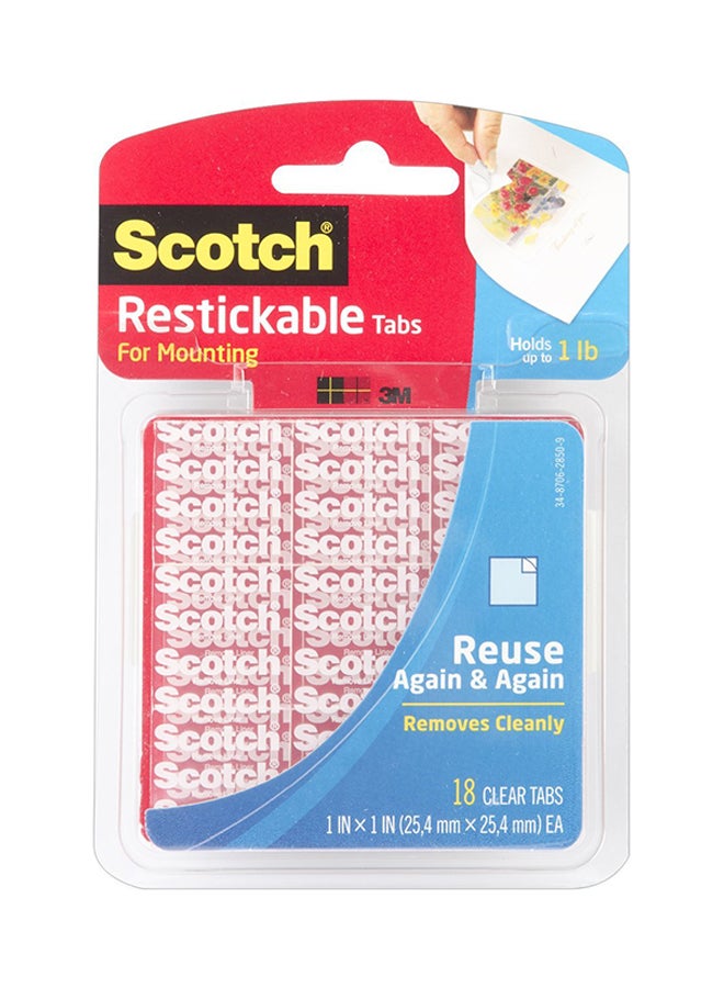 3M Pack Of 18 Scotch Restickable Tabs Clear 