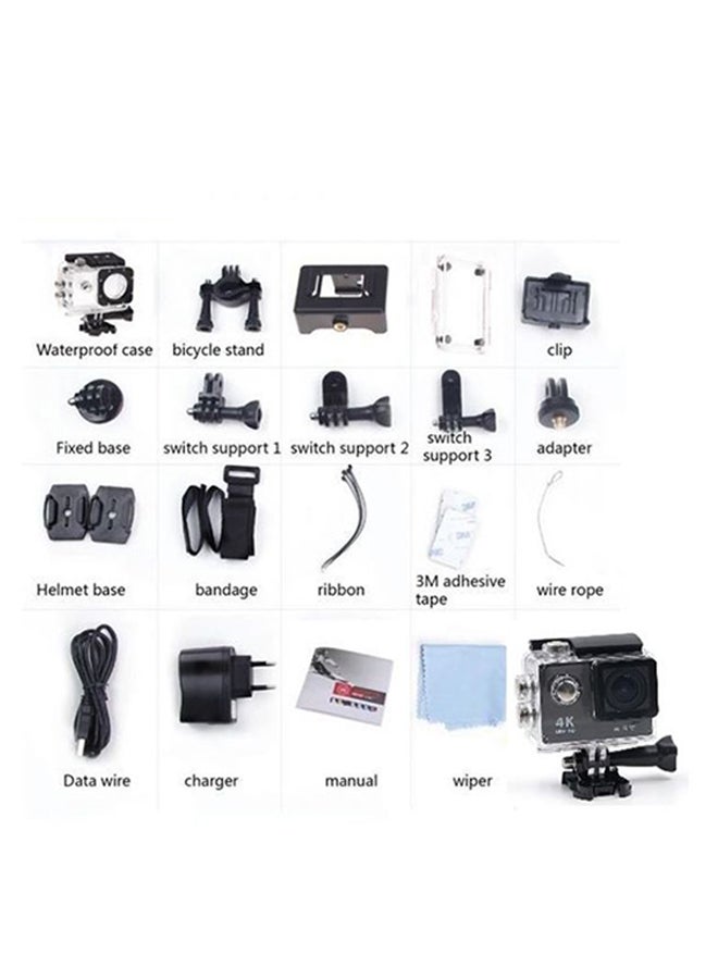 H9 4K Ultra HD Wi-Fi 12MP Sports And Action Camera Black