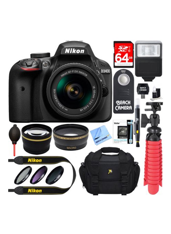 D3400 DSLR With AF-P DX NIKKOR 18-55mm f/3.5-5.6G VR Lens 24.2MP And Bluetooth