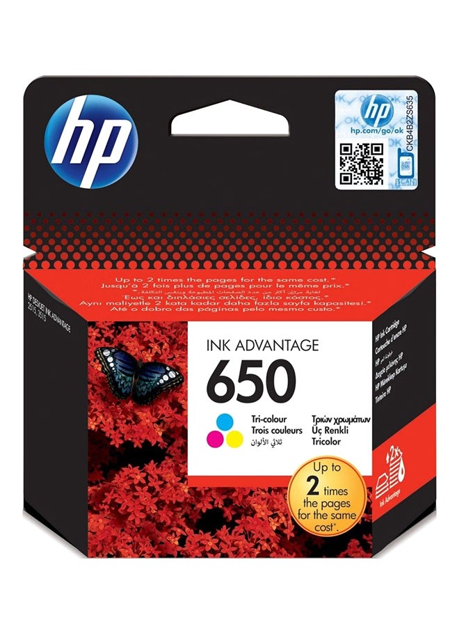 HP 650 Tri-Colour Original Ink Advantage Cartridge Cyan/Magenta/Yellow  - Image 1