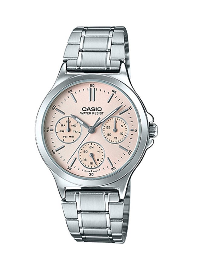 كاسيو ساعة يد إنتيسر كوارتز بعقارب طراز LTP-V300D-4AUDF - 33 مم - فضي للنساء - Image 1