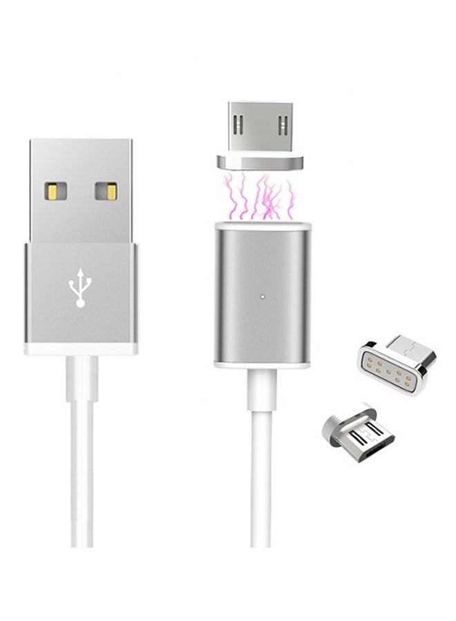 كابل مغناطيسي 2 في 1 مزود بمنافذ Micro USB وLightning فضي - Image 2