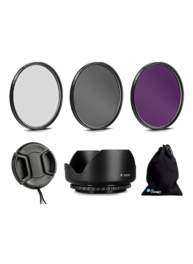 Ozone 58 mm Professional Lens Hood With Lens Cap, Lens Filter and Ozone Pouch For Nikon DSLR Camera Multicolour - Image 1