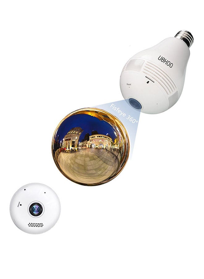 كاميرا مراقبة لاسلكية بانورامية بعدسات على شكل عين السمكة بزاوية 360 درجة مزودة بمصباح LED للأمان - Image 2