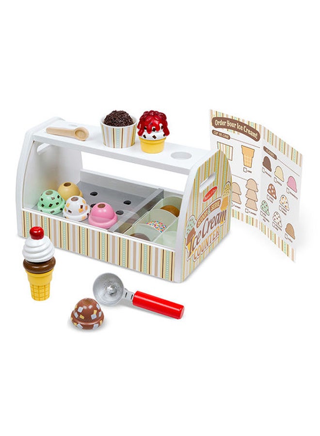 Melissa & Doug Scoop & Serve Ice Cream Counter – 28-Piece Wooden Pretend Play Food Set with Magnetic Scooper, Toppings, Cones, Cups, Play Money & Counter – Toy for Kids Ages 3+ | MD9286