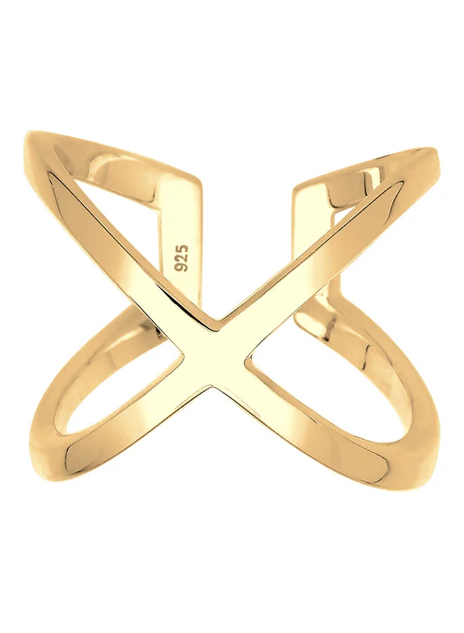 elli 925 Sterling Silver Crossed Gold Plated Ring