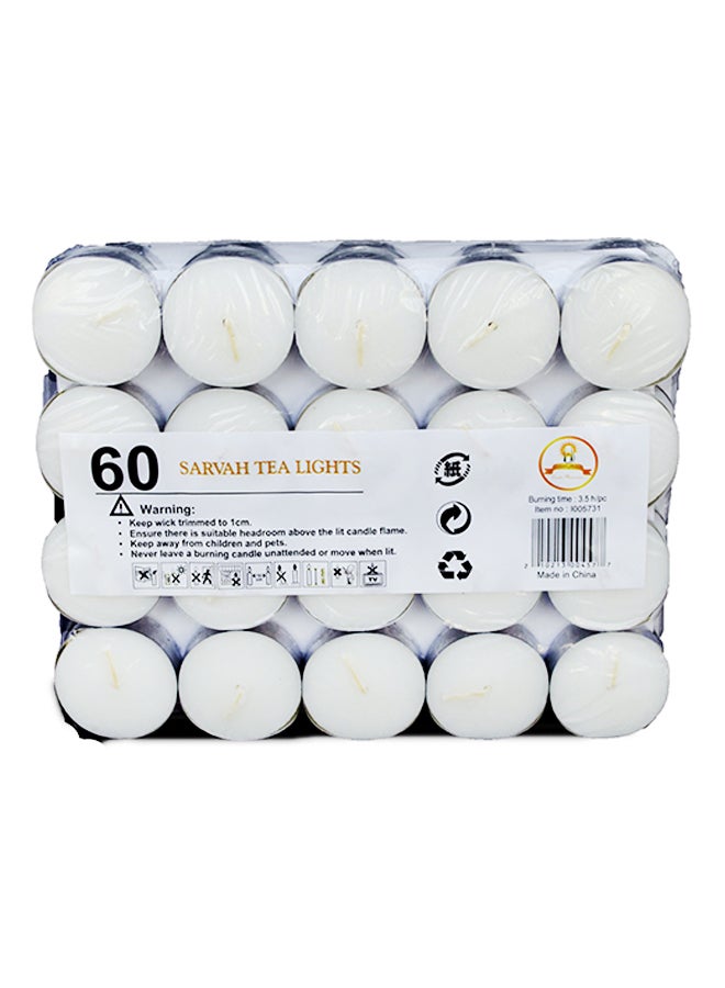 مجموعة شموع الشاي الخفيفة والمكونة من60 قطعة عديمة الرائحة أبيض 15X18.5X4Ø³Ù†ØªÙŠÙ…ØªØ±