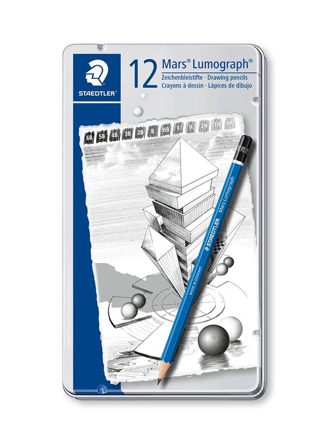 STAEDTLER - Set Of 12 Mars Lumograph Pencil Blue/Black - Image 1