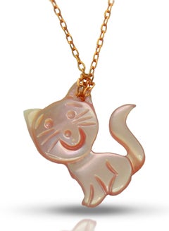 18 Karat Gold Kitty Design Mother Of Pearl Necklace