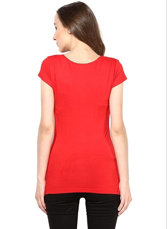 THE VANCA Neck Detailing Short Sleeve Top Red - Image 2