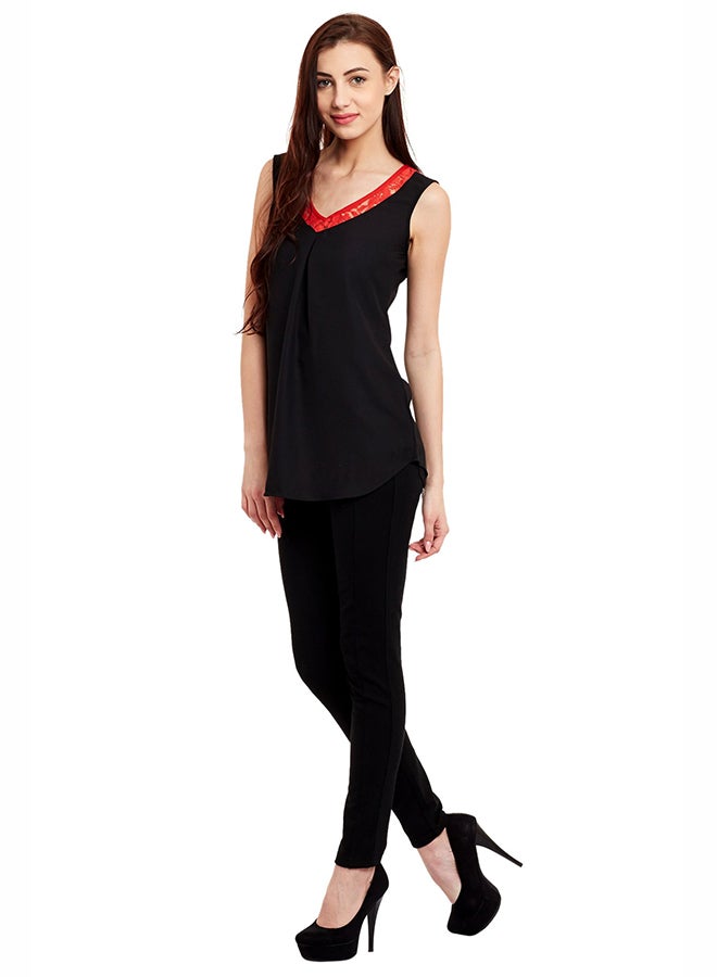 THE VANCA V Neck Casual Top Black - Image 4