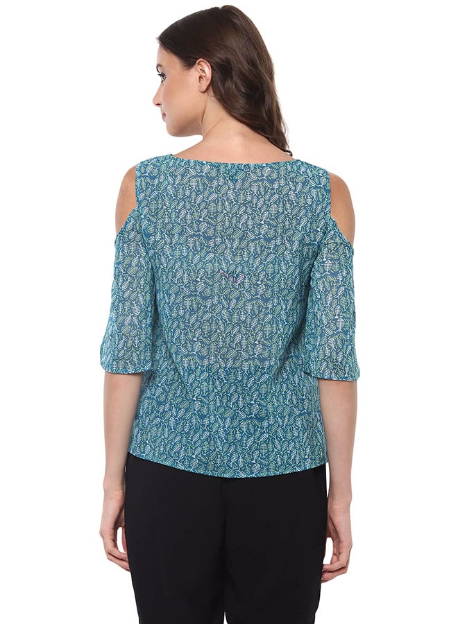 THE VANCA Cold Shoulder Printed Top Blue  - Image 2