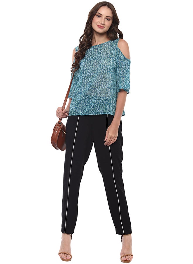THE VANCA Cold Shoulder Printed Top Blue  - Image 4