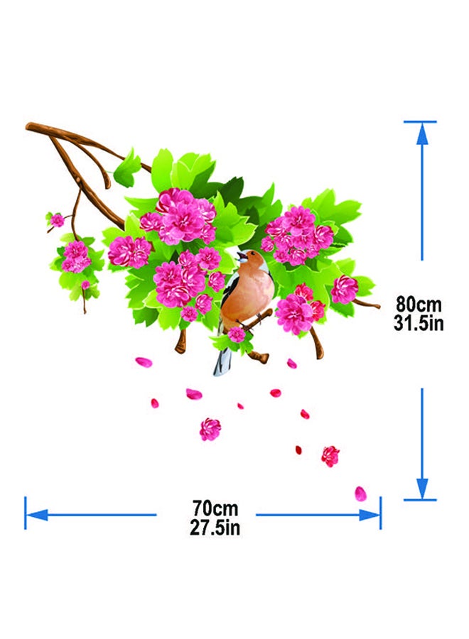 Stickie Art - Bird On Flower Branch Wall Stickers Home Decoration Diy Removable Wall Decals For Living Room Bedroom Medium Sta-157 Pink/Brown/Green 50x70cm - Image 1