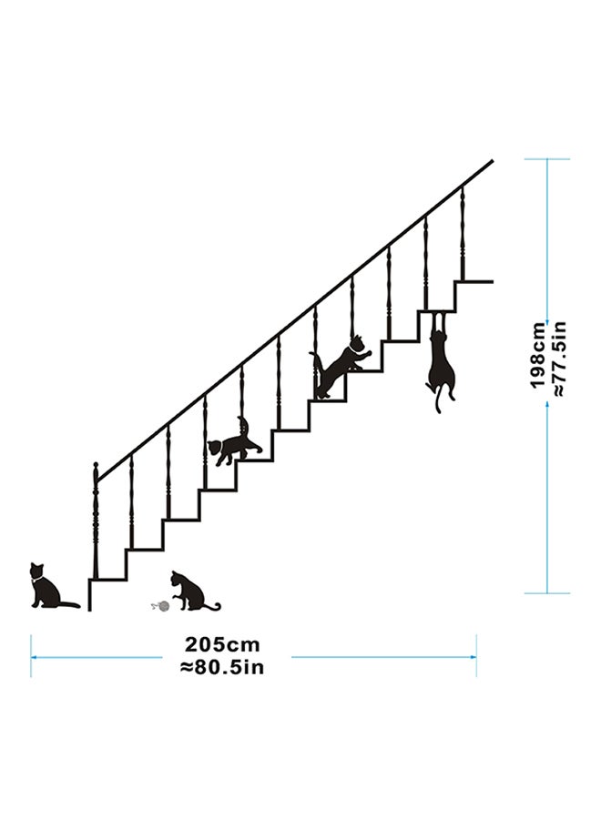 Stickie Art Playful Cats On Stairs Wall Stickers Home Decoration Diy Removable Wall Decals For Living Room Bedroom Large  Sta-190 Black 60x90cm - Image 3