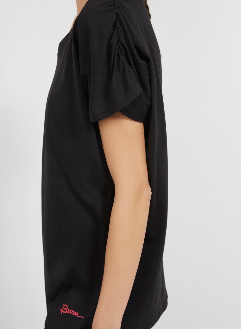 BURN Short Sleeve Slouchy Top Black - Image 4