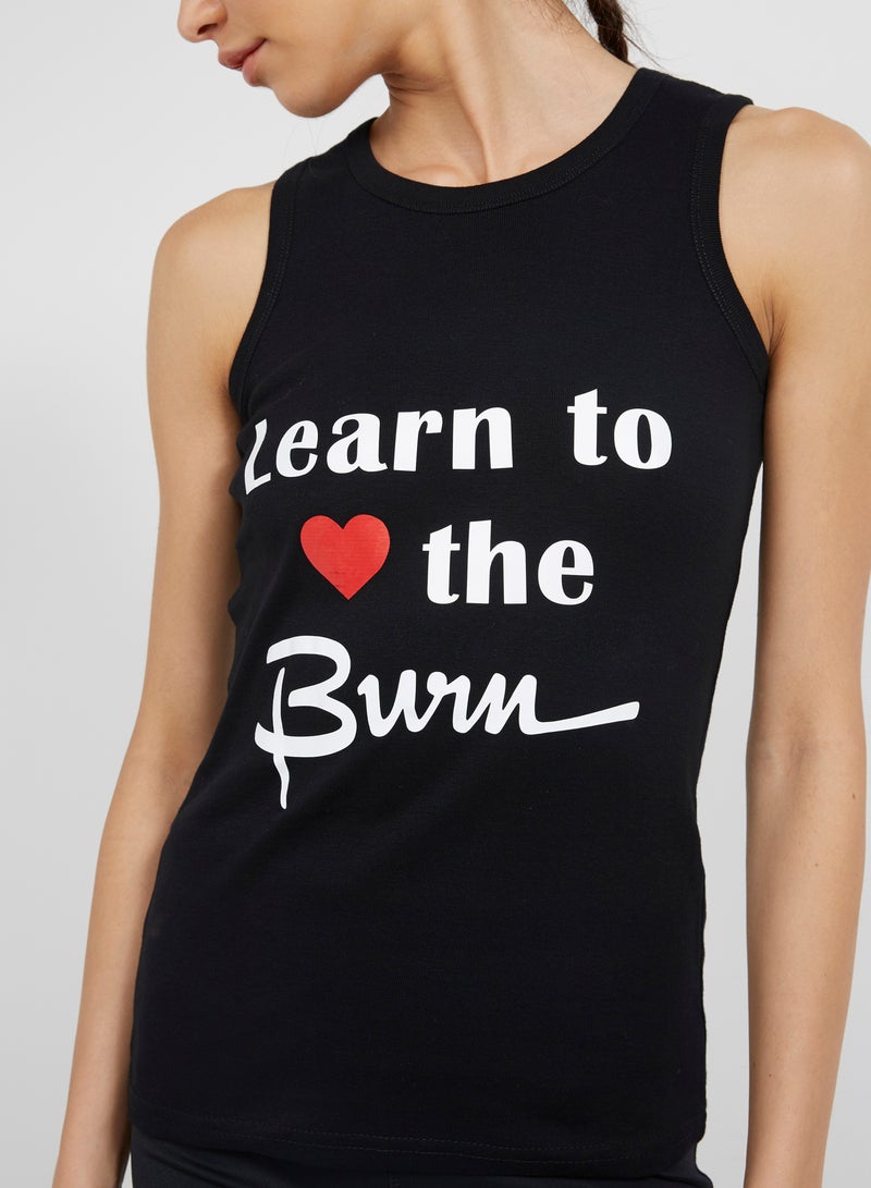 BURN - Sleeveless Slogan Tank Top Black - Image 1