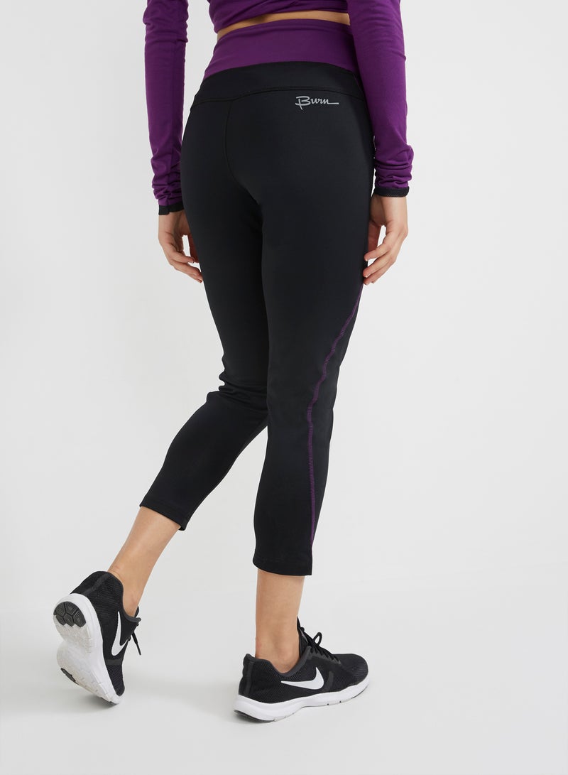 BURN Leggings With Coloured Band Black - Image 2