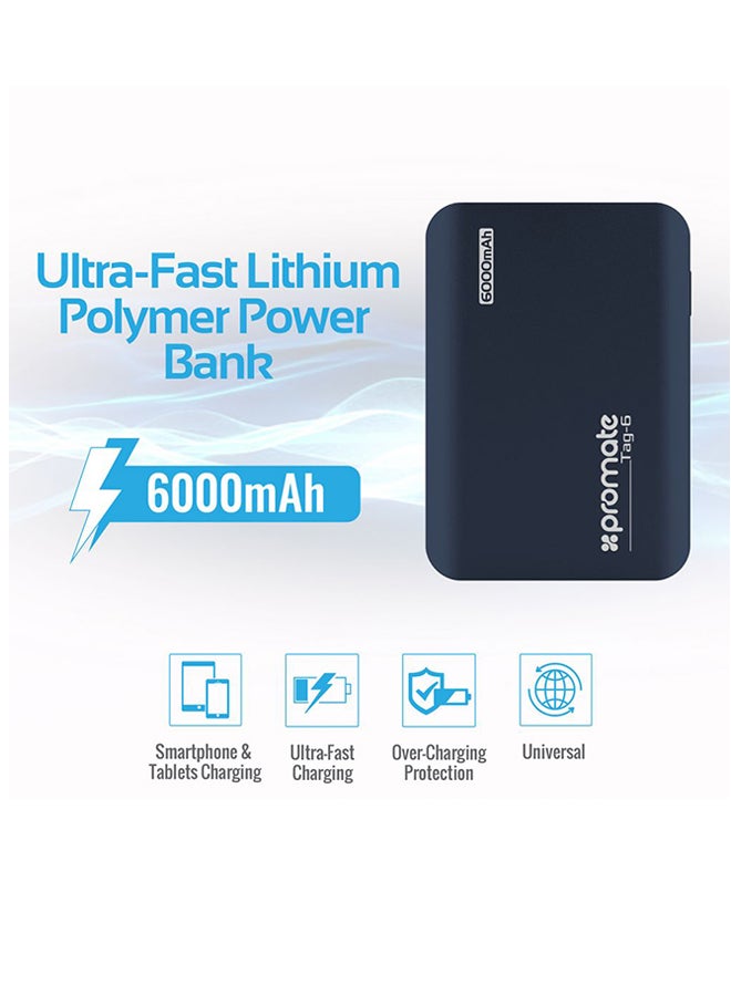 6000.0 mAh 6000 mAh Power Bank, Ultra-High Capacity Portable Charger Power Bank External Battery Charger with 2.1A Output for iPhone, iPad, Samsung Galaxy Blue
