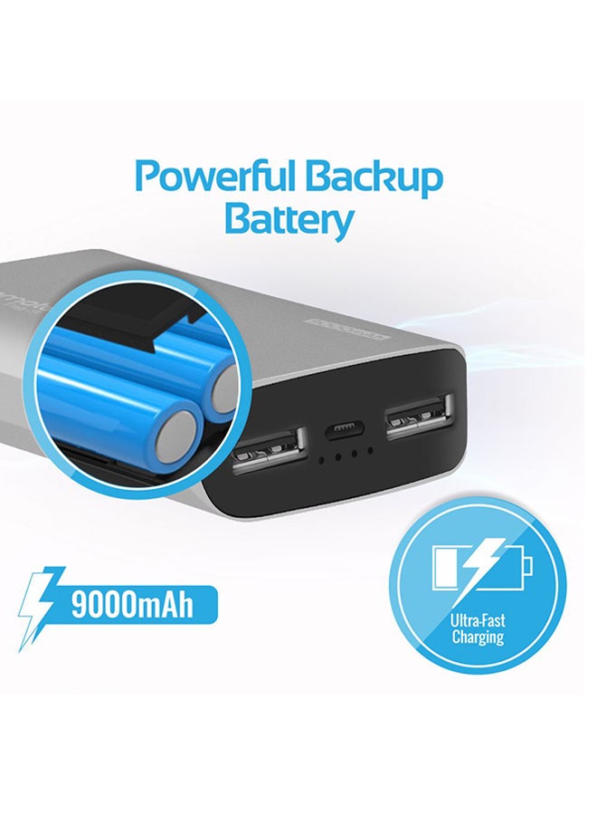 9000.0 mAh 9000 mAh Power Bank, Ultra-Fast Portable Charger Power Bank External Battery Charger with Dual USB Port 4.2A Output for iPhone, iPad, Samsung Galaxy Silver
