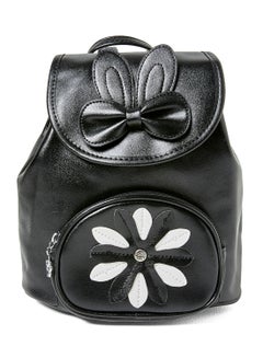 Flower And Bow Faux Leather Backpack Black