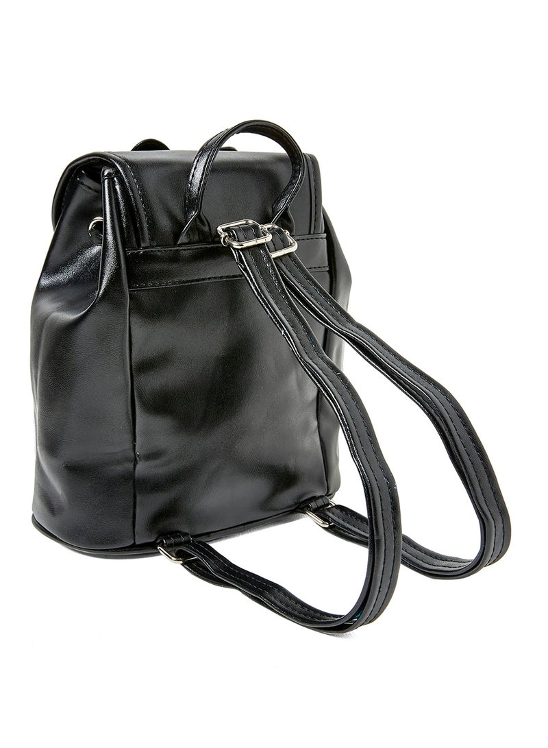 YUEJIN - Flower And Bow Faux Leather Backpack Black - Image 1